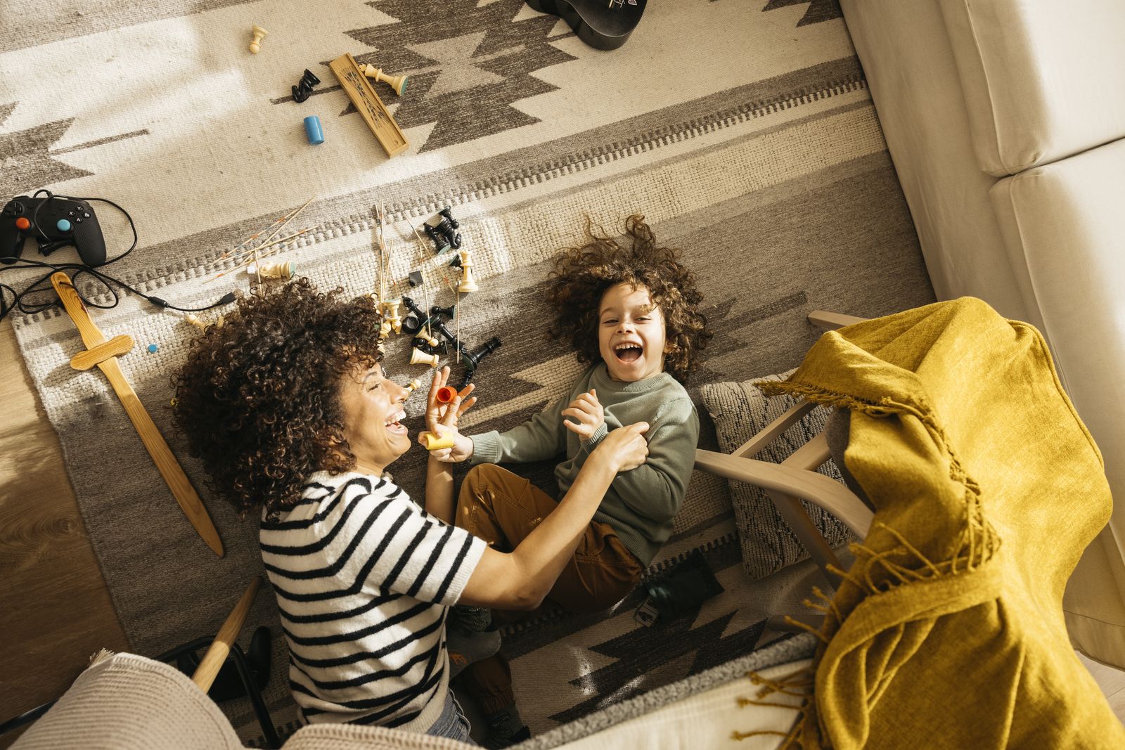 A mother holding her child close at home